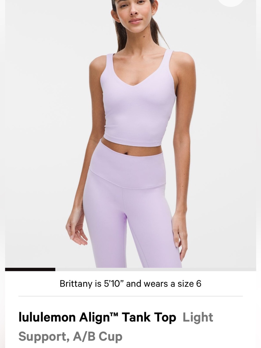 Lululemon Align Tank Light Support in Lavender Frost size 4 New with Tags